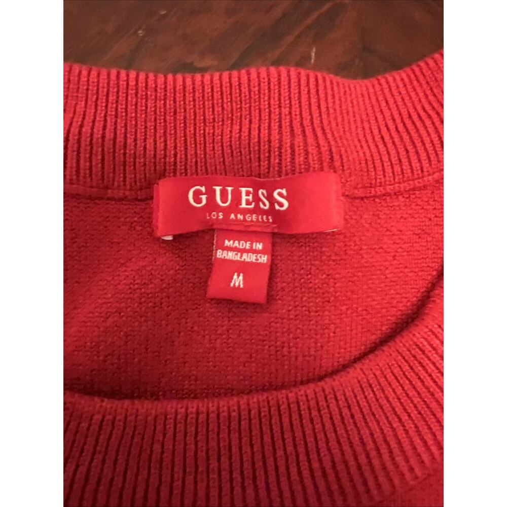 Guess Women’s Long Sleeve Red Logo Sweater Sz M Y2K Preppy Raised Logo EUC - Picture 7 of 8